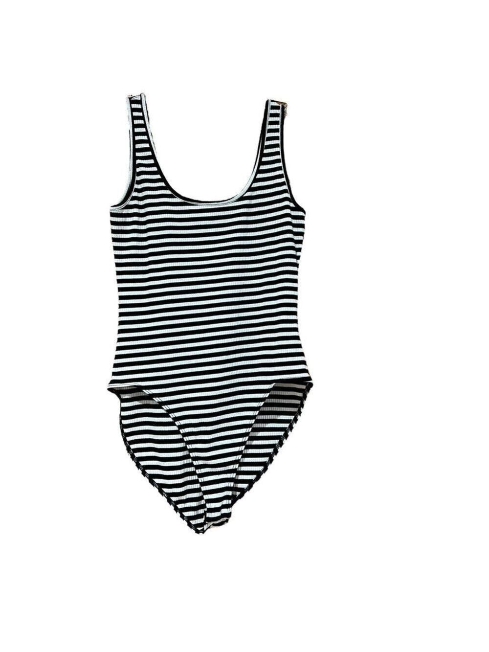 Ransom Black and White Striped Ribbed Bodysuit Extra Large